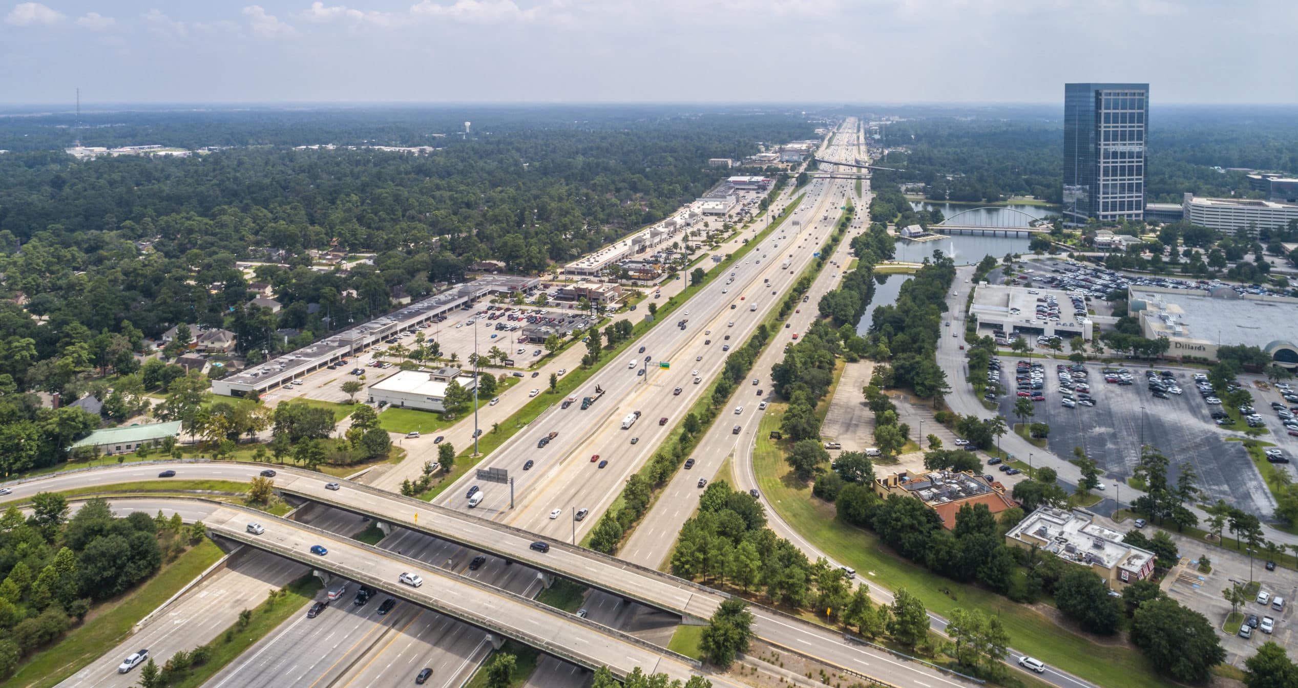 Aerial view of highway in Houston, TX